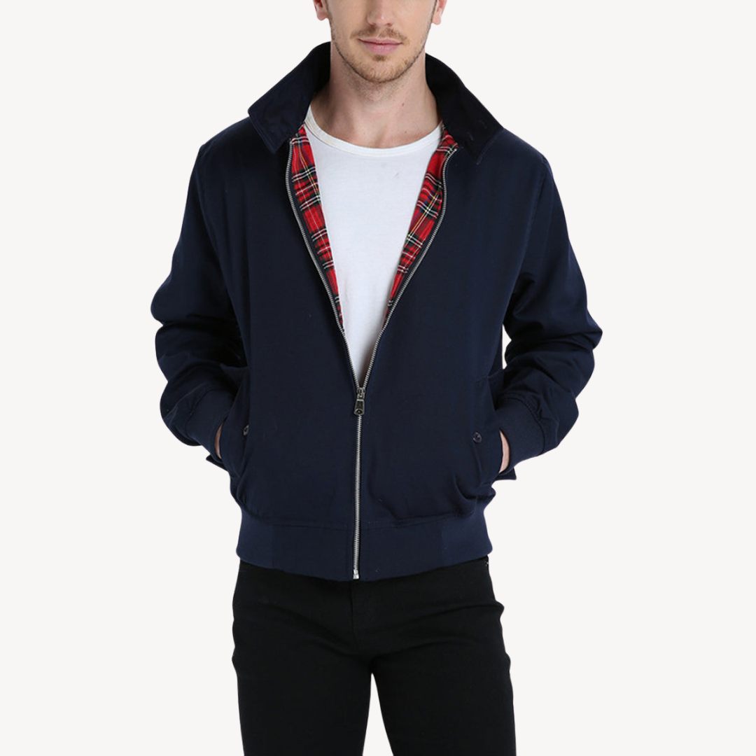 Mens Harrington Jacket Tartan Pattern Classic Fit