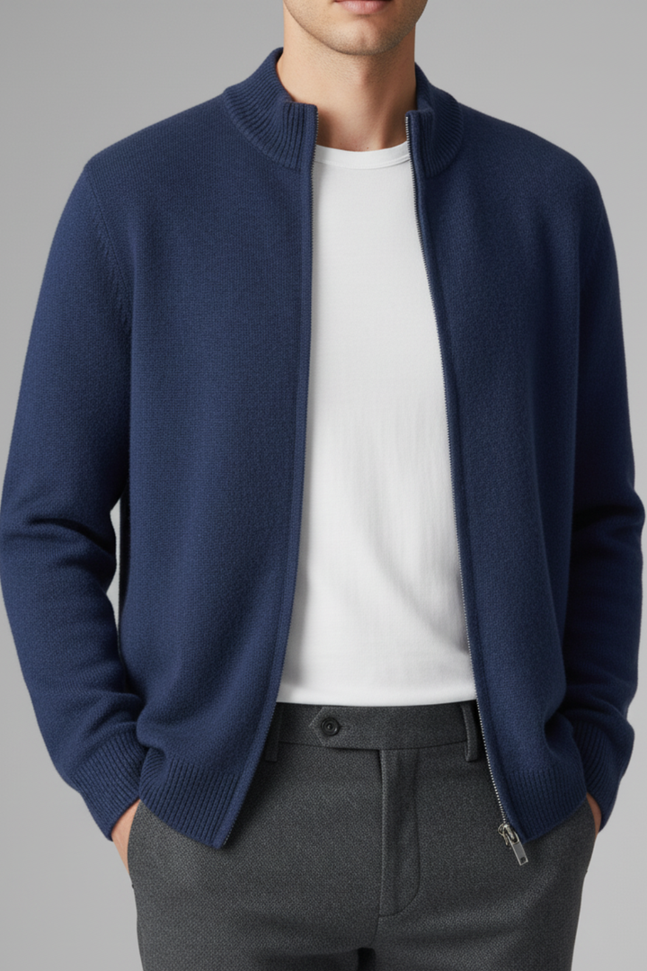 Mens Knit Bomber Cardigan Full Zip High Neck