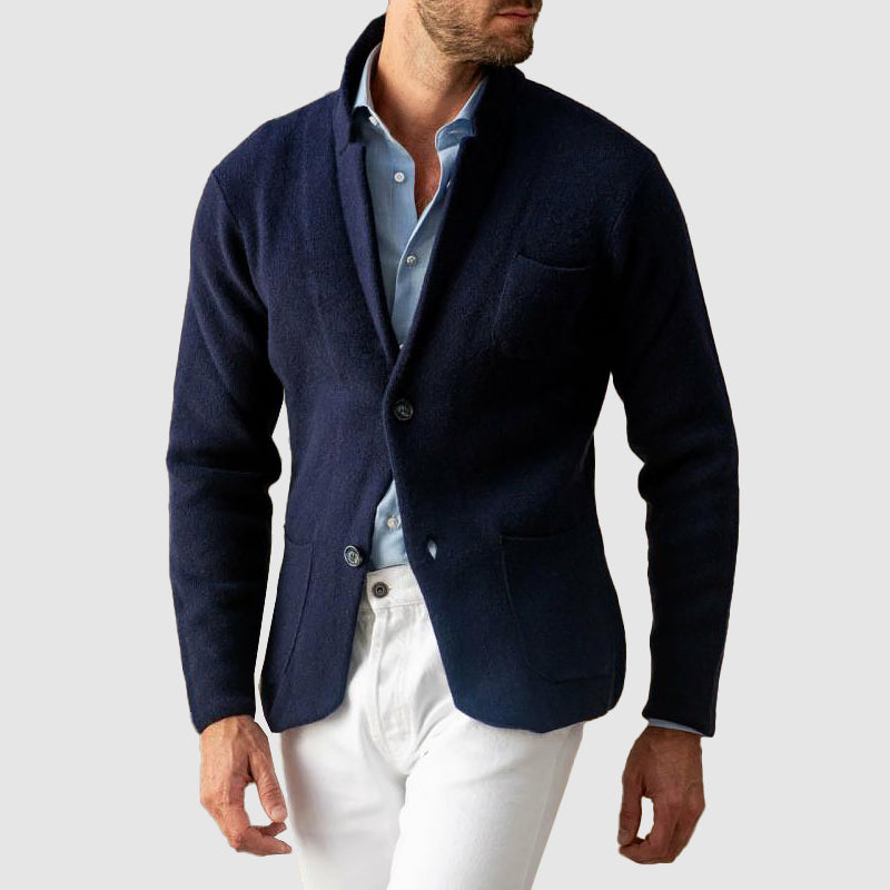 Mens Blazer Jacket Soft Knit Two-Button Patch Pockets