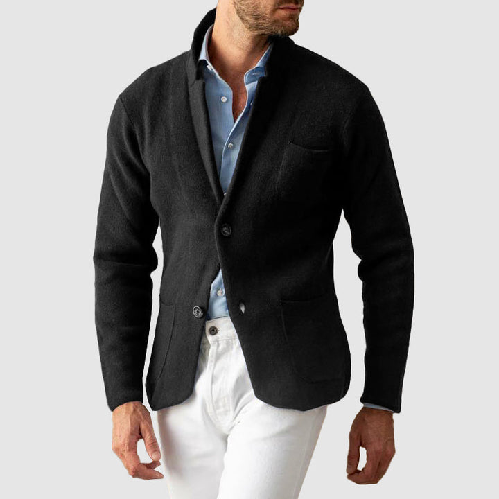 Mens Blazer Jacket Soft Knit Two-Button Patch Pockets