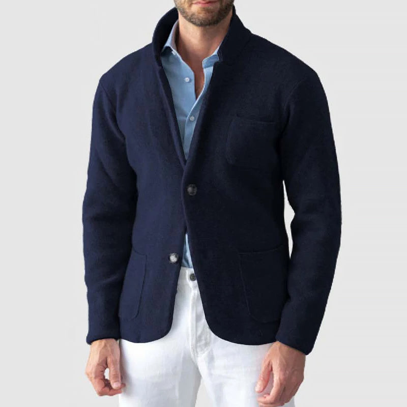 Mens Blazer Jacket Soft Knit Two-Button Patch Pockets