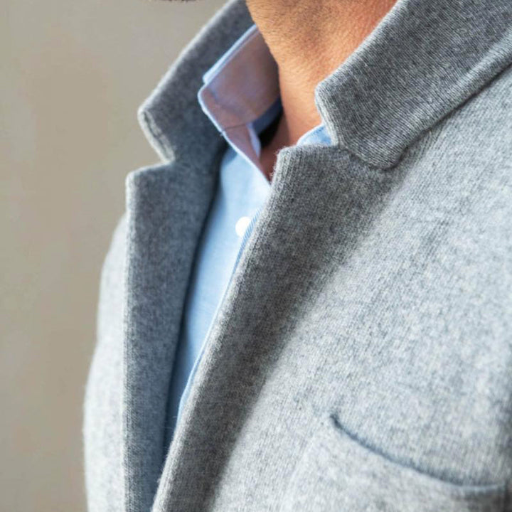 Mens Blazer Jacket Soft Knit Two-Button Patch Pockets