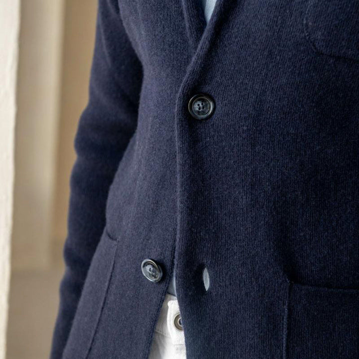 Mens Blazer Jacket Soft Knit Two-Button Patch Pockets