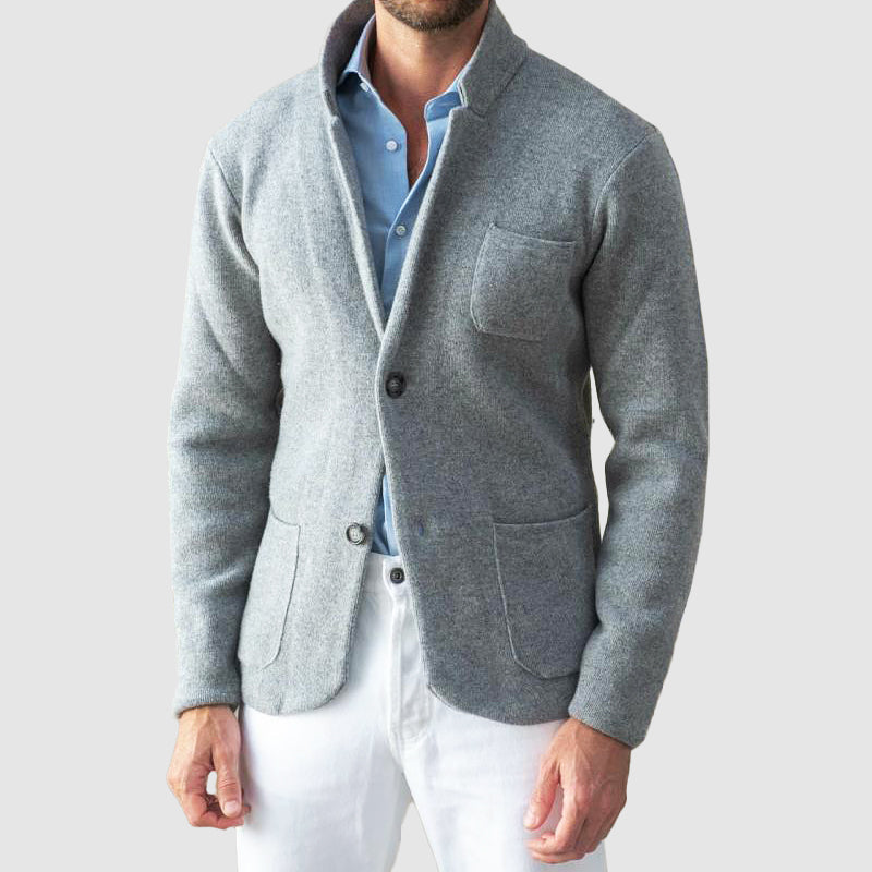 Mens Blazer Jacket Soft Knit Two-Button Patch Pockets - BritishMode