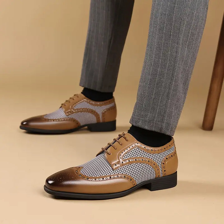 Mens Brogue Oxford Shoes Leather Lace-Up Low Top