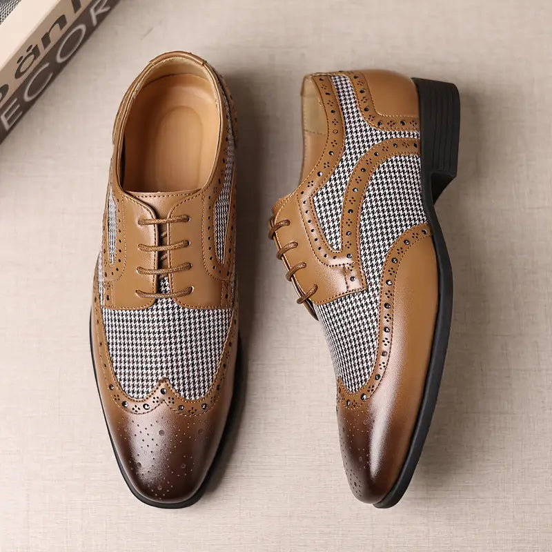 Mens Brogue Oxford Shoes Leather Lace-Up Low Top