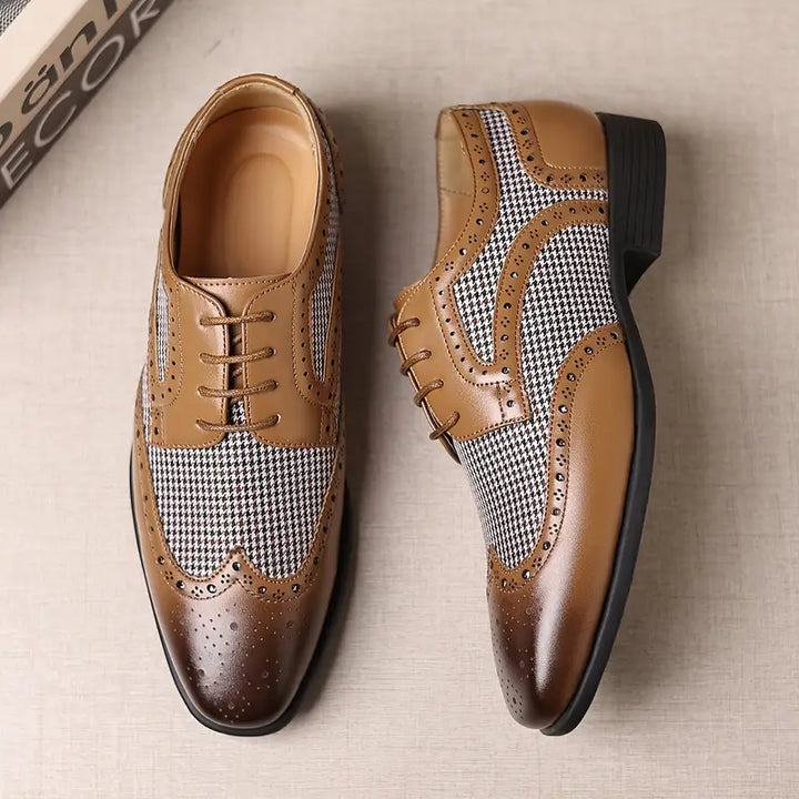 Mens Brogue Oxford Shoes Leather Lace-Up Low Top