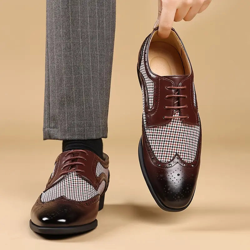 Mens Brogue Oxford Shoes Leather Lace-Up Low Top