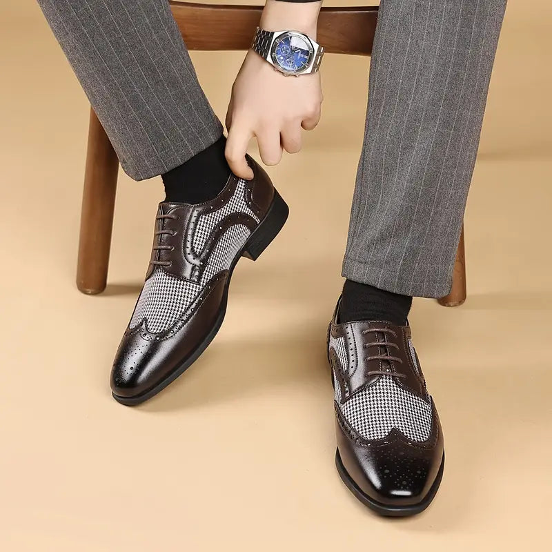 Mens Brogue Oxford Shoes Leather Lace-Up Low Top