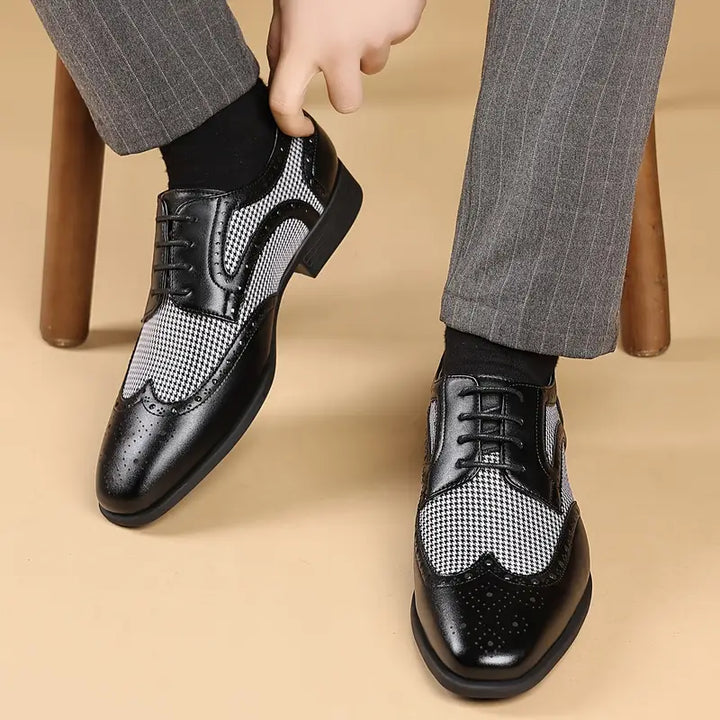 Mens Brogue Oxford Shoes Leather Lace-Up Low Top - BritishMode