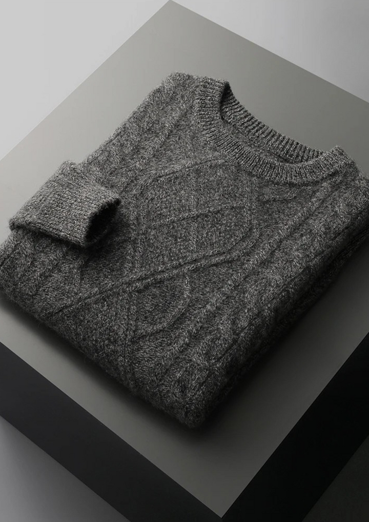 Mens Cable Knit Sweater Crew Neck Classic Fit