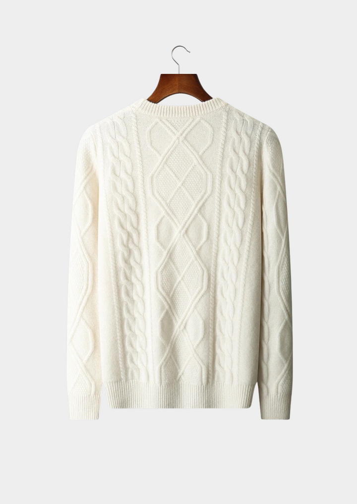 Mens Cable Knit Sweater Crew Neck Classic Fit