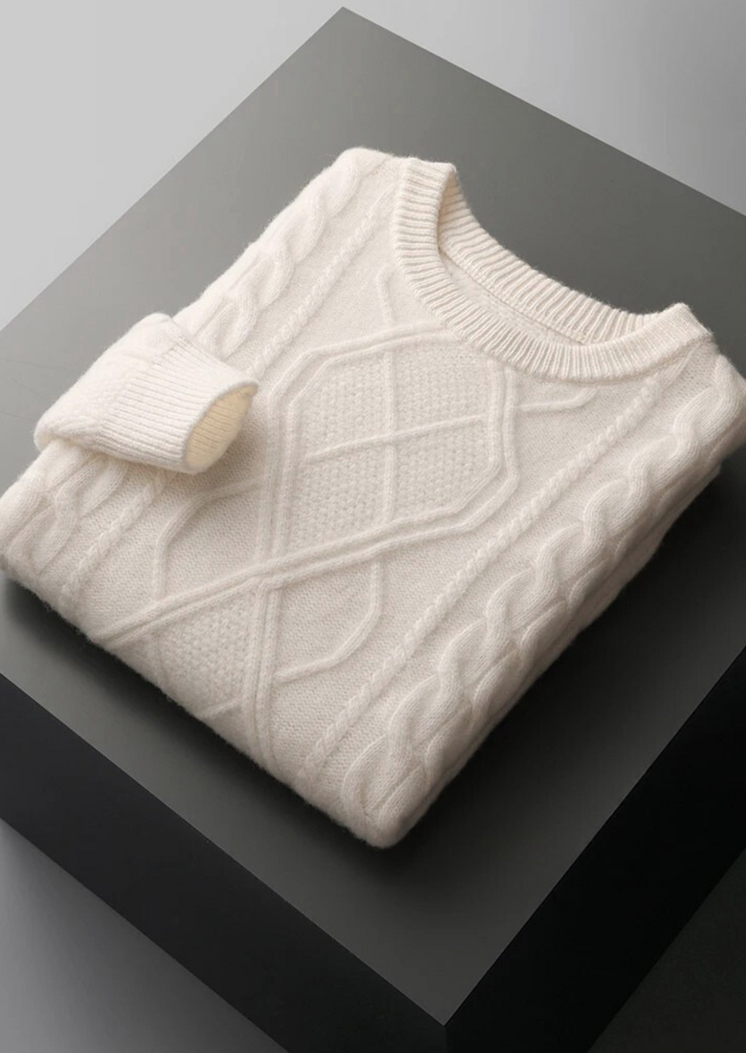 Mens Cable Knit Sweater Crew Neck Classic Fit