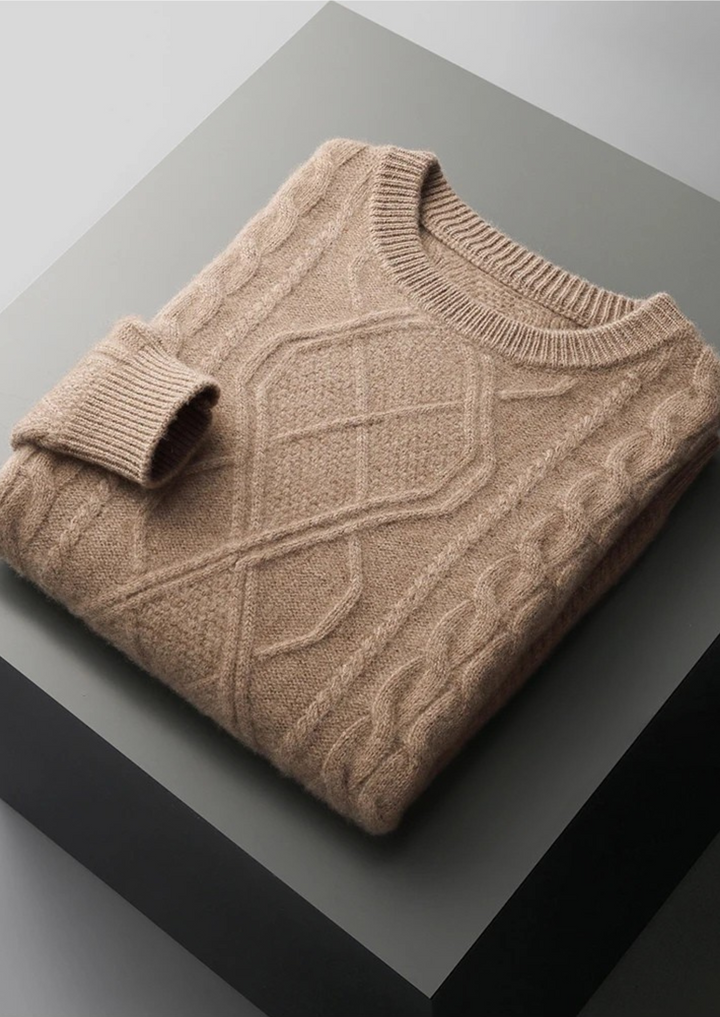Mens Cable Knit Sweater Crew Neck Classic Fit
