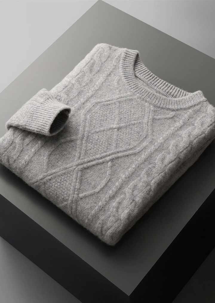 Mens Cable Knit Sweater Crew Neck Classic Fit