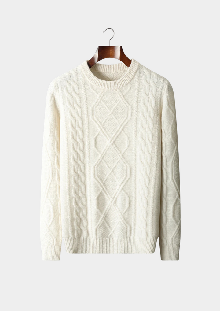 Mens Cable Knit Sweater Crew Neck Classic Fit - BritishMode