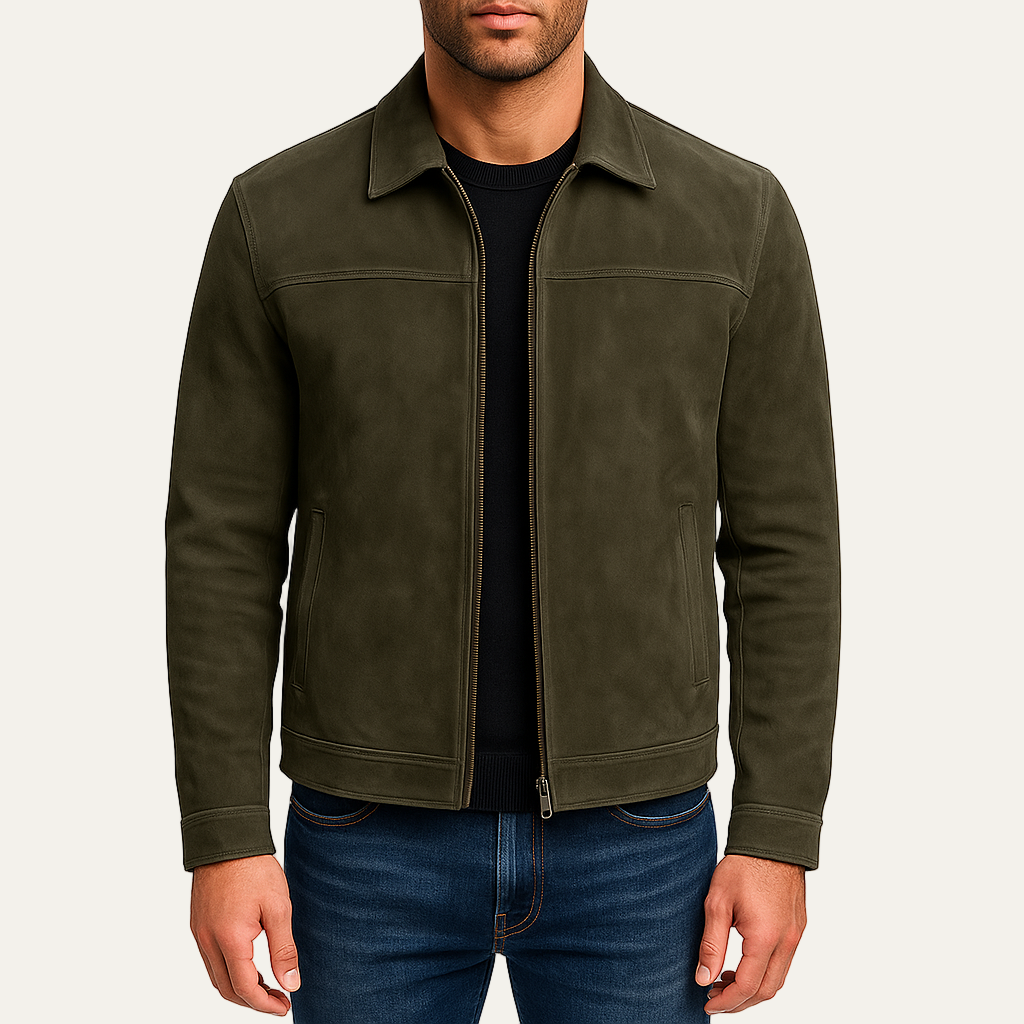 Mens Leather Jacket Minimalist Zip Front