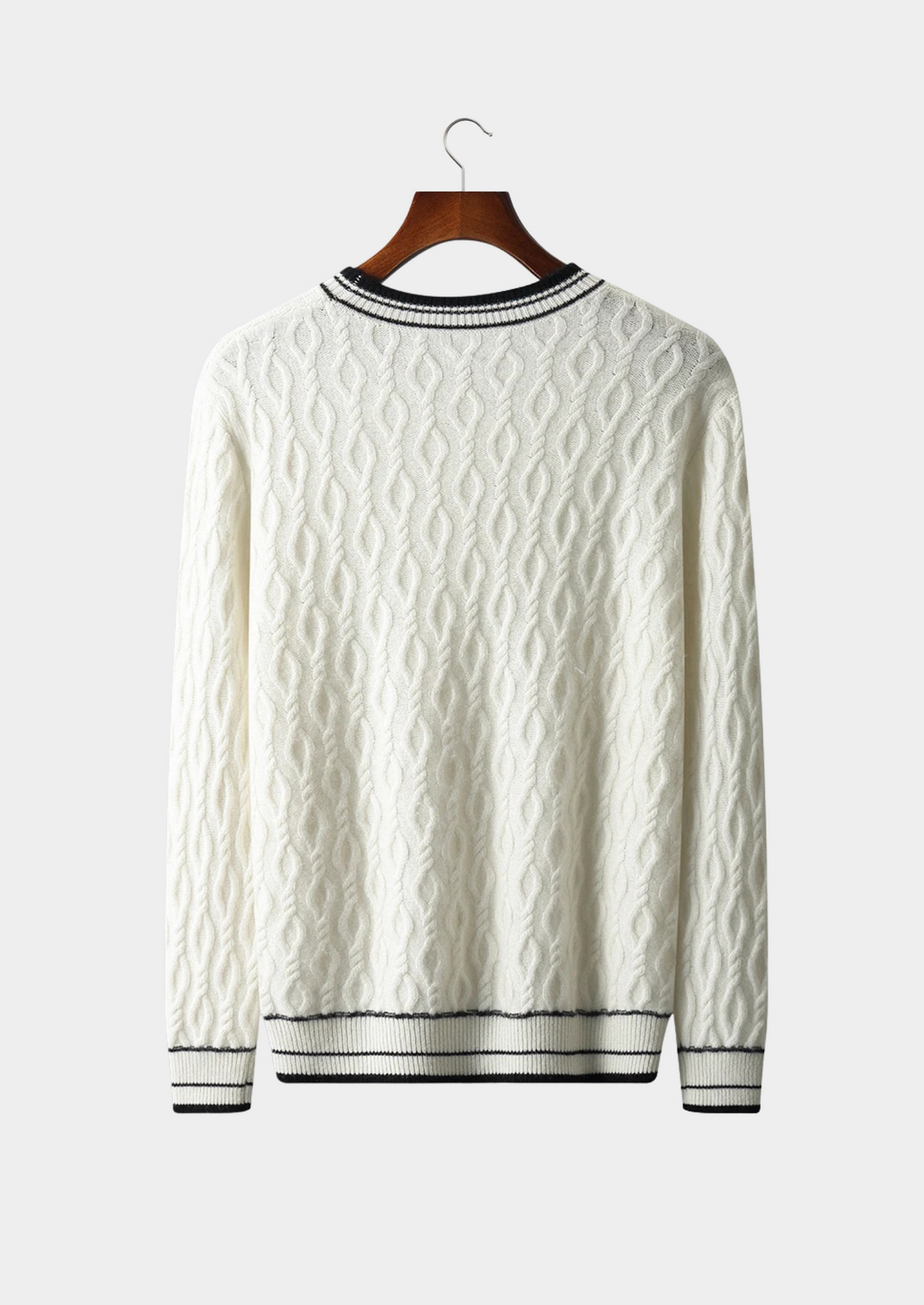 Mens Crew Neck Sweater Striped Trim Regular Fit