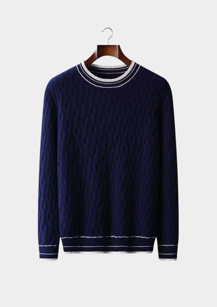 Mens Crew Neck Sweater Striped Trim Regular Fit