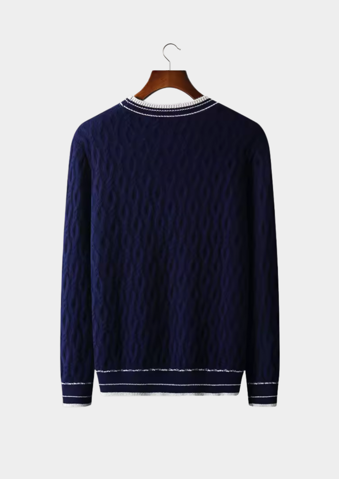 Mens Crew Neck Sweater Striped Trim Regular Fit