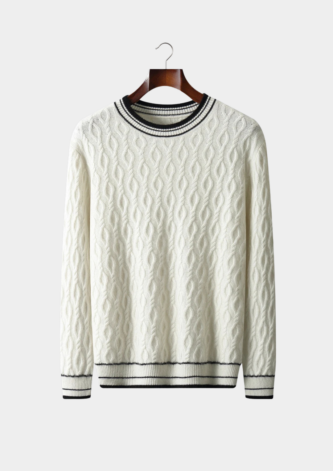 Mens Crew Neck Sweater Striped Trim Regular Fit - BritishMode