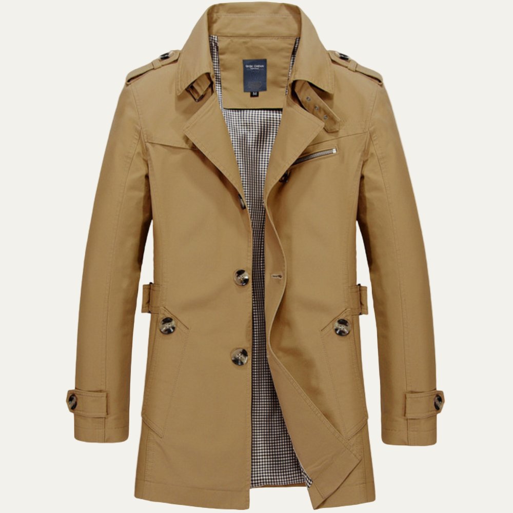 Mens Trench Coat Plaid Lined Military Inspired Fit