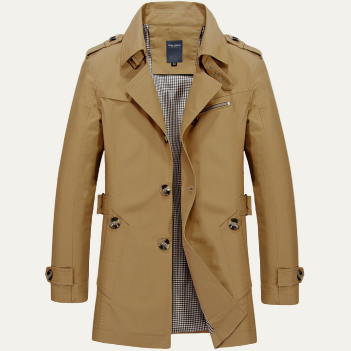 Mens Trench Coat Plaid Lined Military Inspired Fit