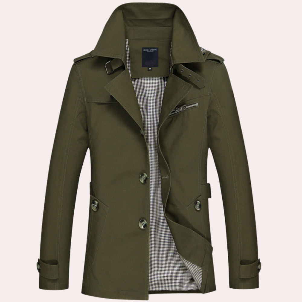 Mens Trench Coat Plaid Lined Military Inspired Fit
