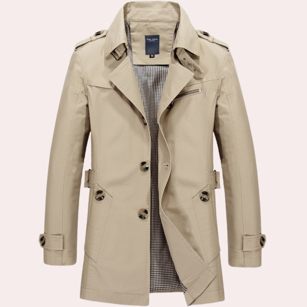 Mens Trench Coat Plaid Lined Military Inspired Fit