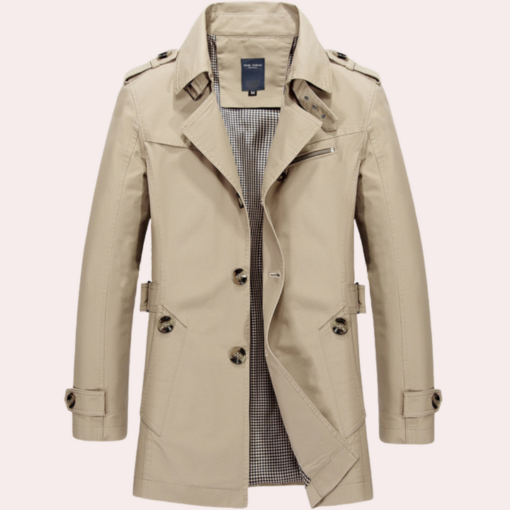 Mens Trench Coat Plaid Lined Military Inspired Fit