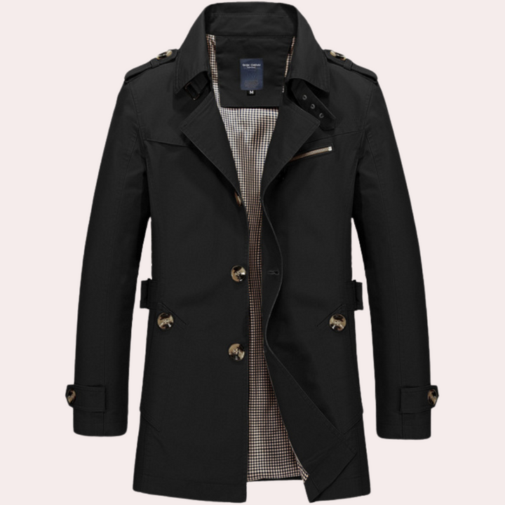 Mens Trench Coat Plaid Lined Military Inspired Fit
