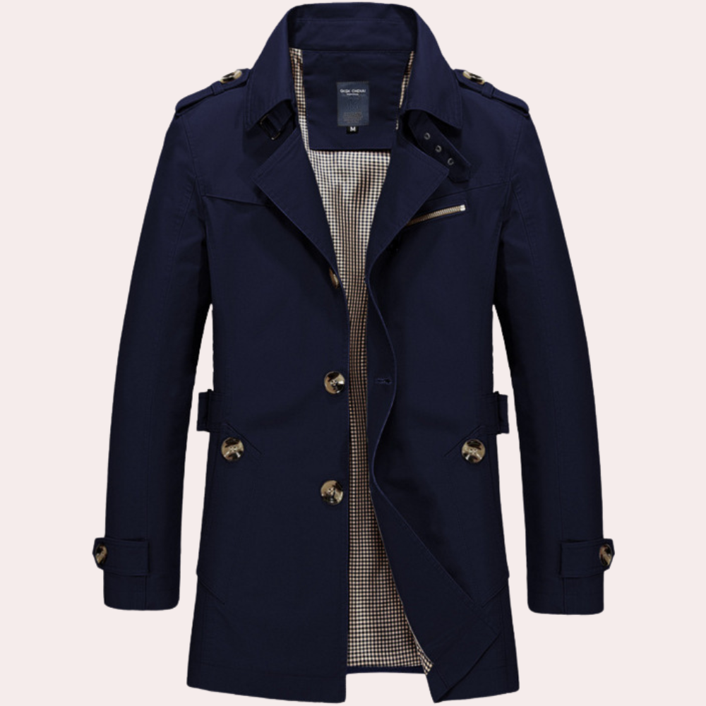 Mens Trench Coat Plaid Lined Military Inspired Fit