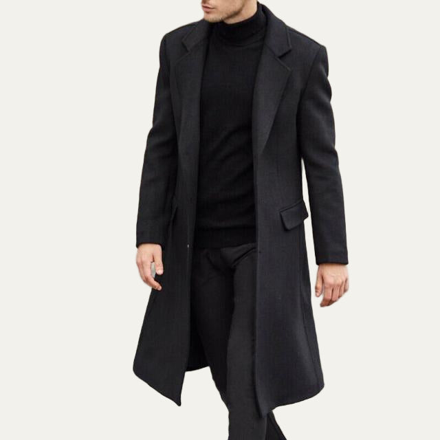 Mens Long Overcoat Single Button Classic Fit
