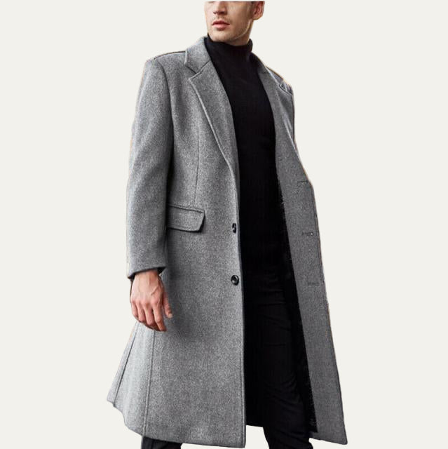 Mens Long Overcoat Single Button Classic Fit