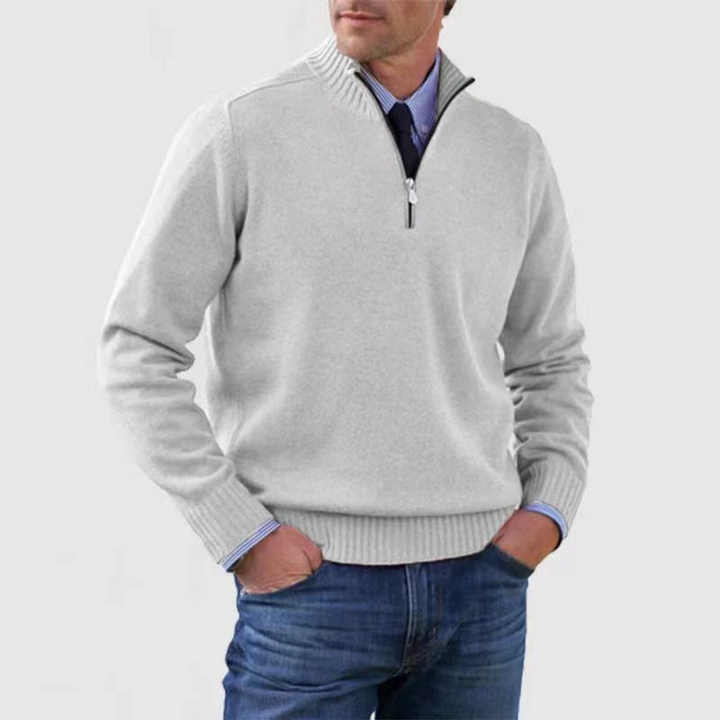 Mens Knit Sweater with Quarter Zip and Stand Collar