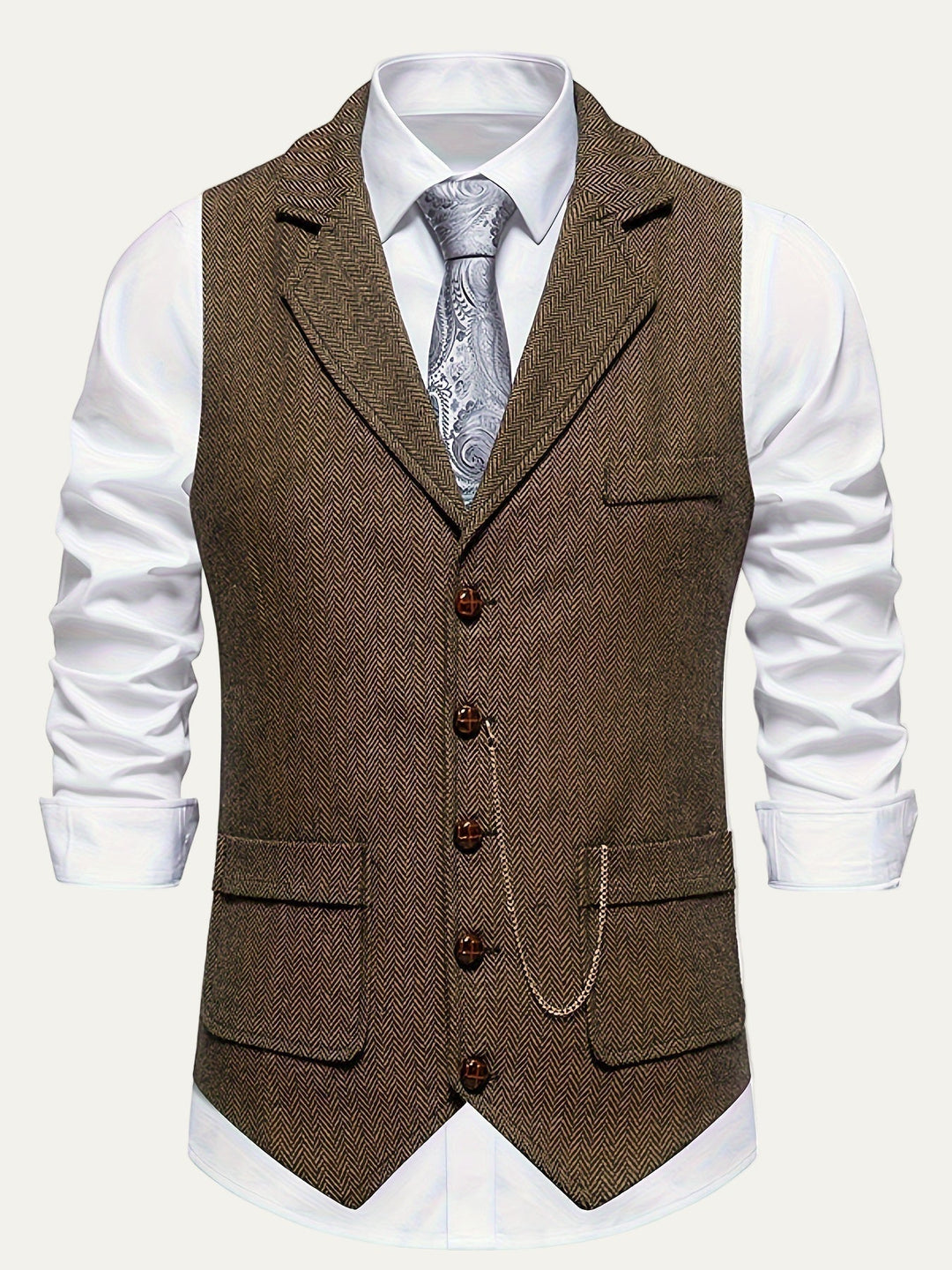 Mens Formal Vest Herringbone Notch Lapel