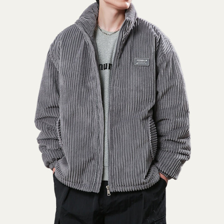 Mens Corduroy Bomber Jacket Stand Collar Puffer