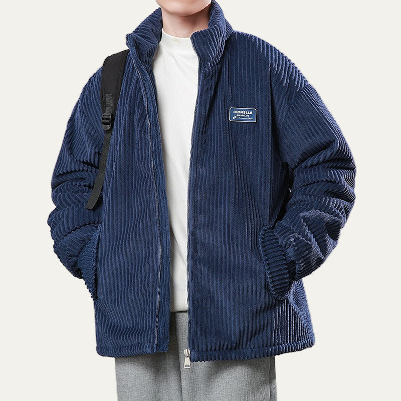 Mens Corduroy Bomber Jacket Stand Collar Puffer
