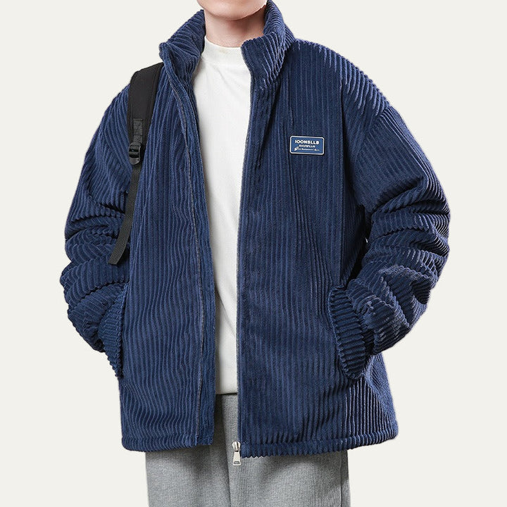 Mens Corduroy Bomber Jacket Stand Collar Puffer