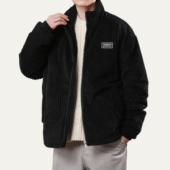 Mens Corduroy Bomber Jacket Stand Collar Puffer