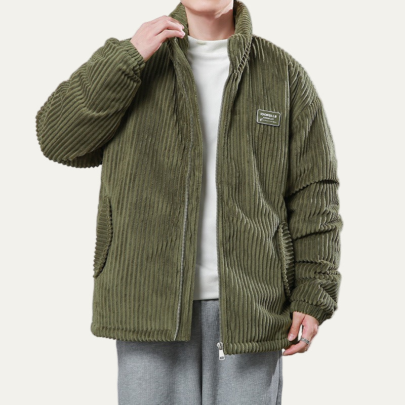 Mens Corduroy Bomber Jacket Stand Collar Puffer