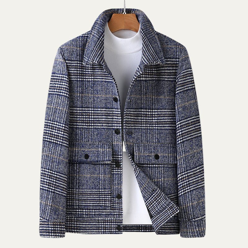 Mens Short Jacket Houndstooth Pattern Concealed Closure