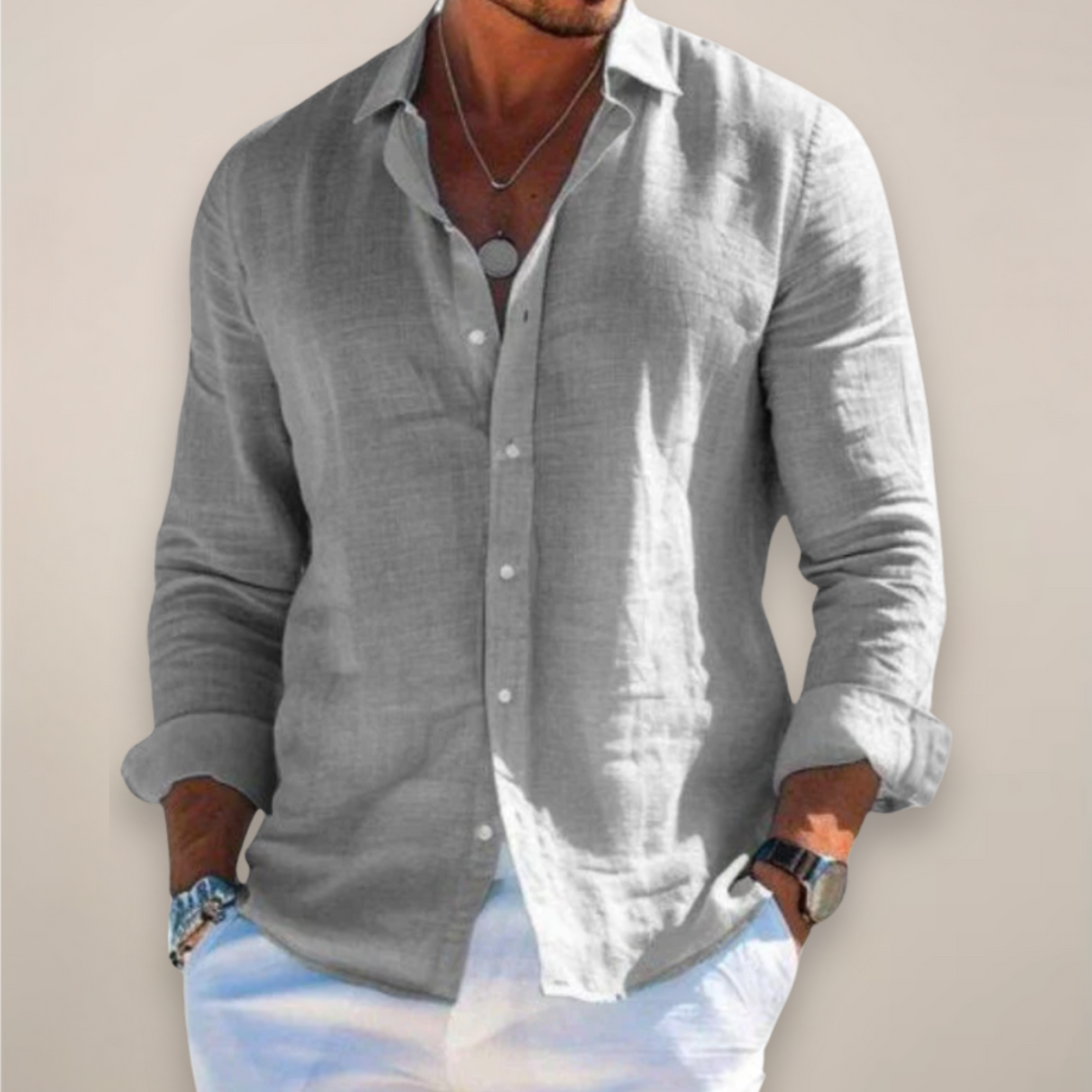 Mens Linen Shirt Long Sleeve Button-Up Casual Fit - BritishMode