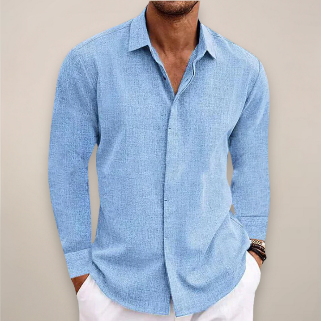 Mens Linen Shirt Long Sleeve Button-Up Tailored Fit - BritishMode