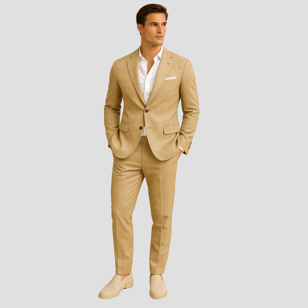 Mens Linen Suit Structured Two-Piece Warm-Weather Fit