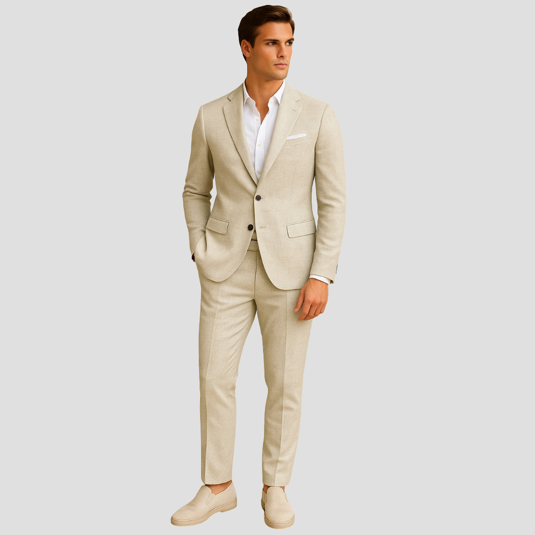 Mens Linen Suit Structured Two-Piece Warm-Weather Fit - BritishMode