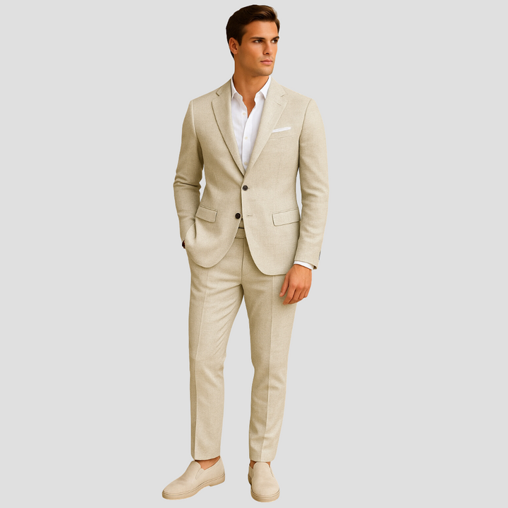 Mens Linen Suit Structured Two-Piece Warm-Weather Fit - BritishMode