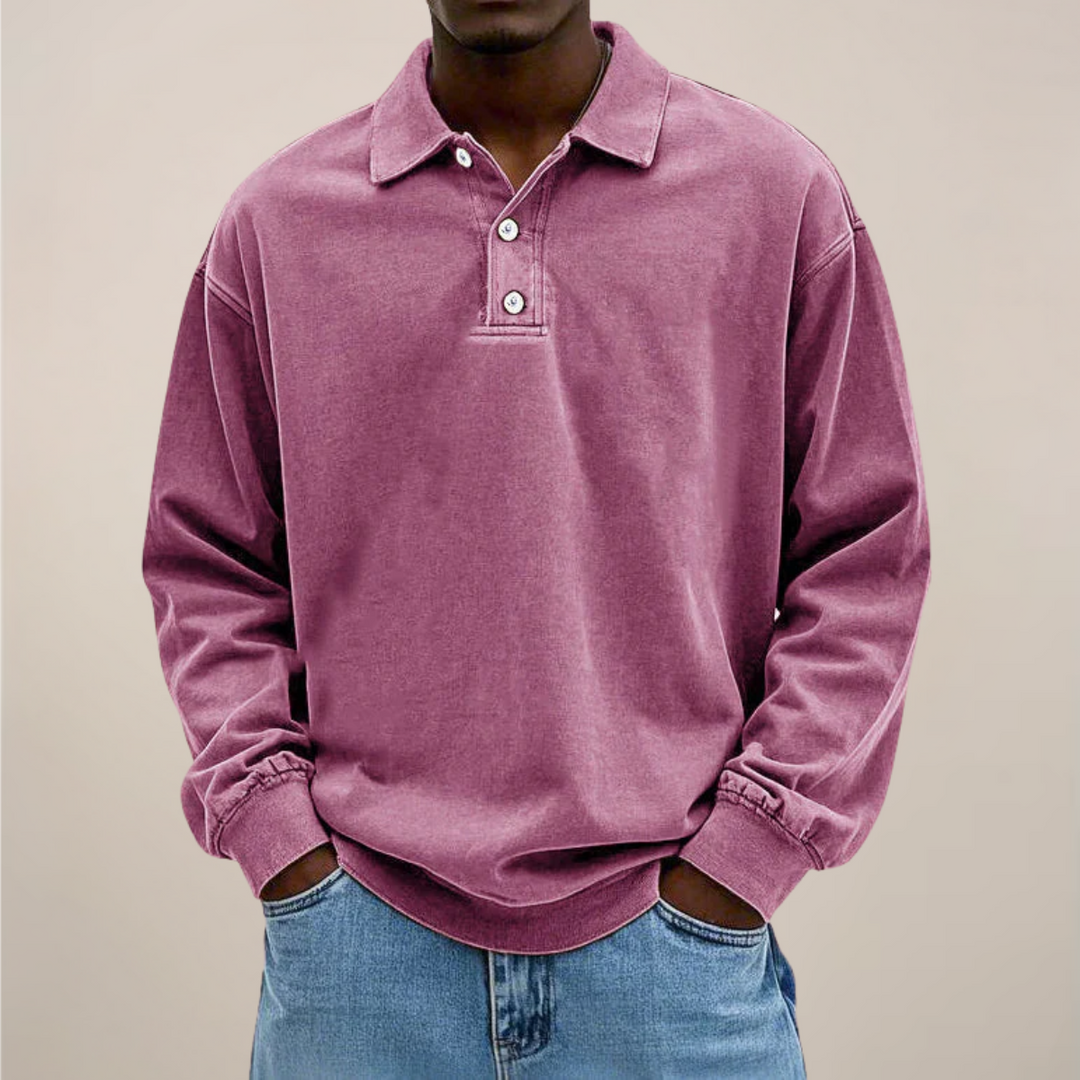 Mens Long Sleeve Polo Shirt Cotton Relaxed Fit