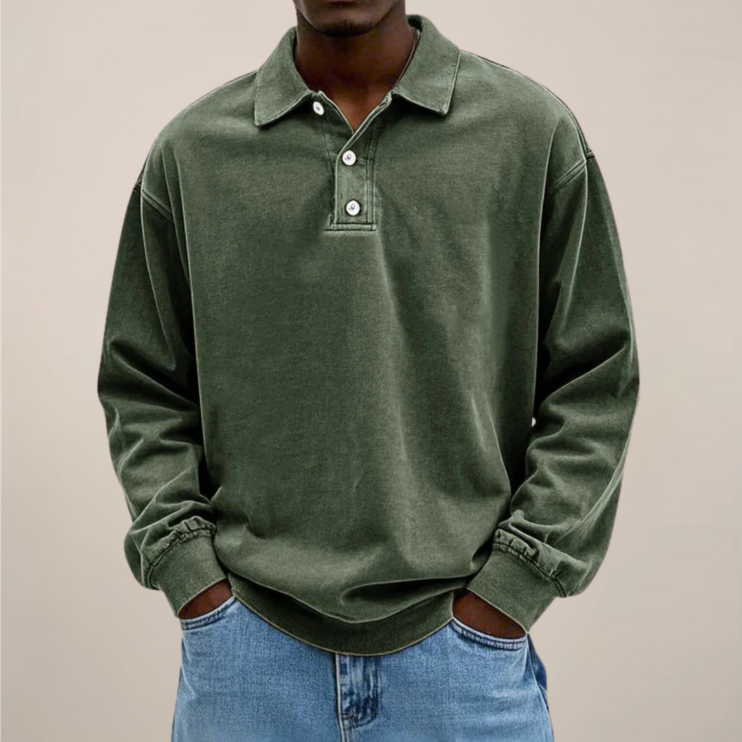 Mens Long Sleeve Polo Shirt Cotton Relaxed Fit