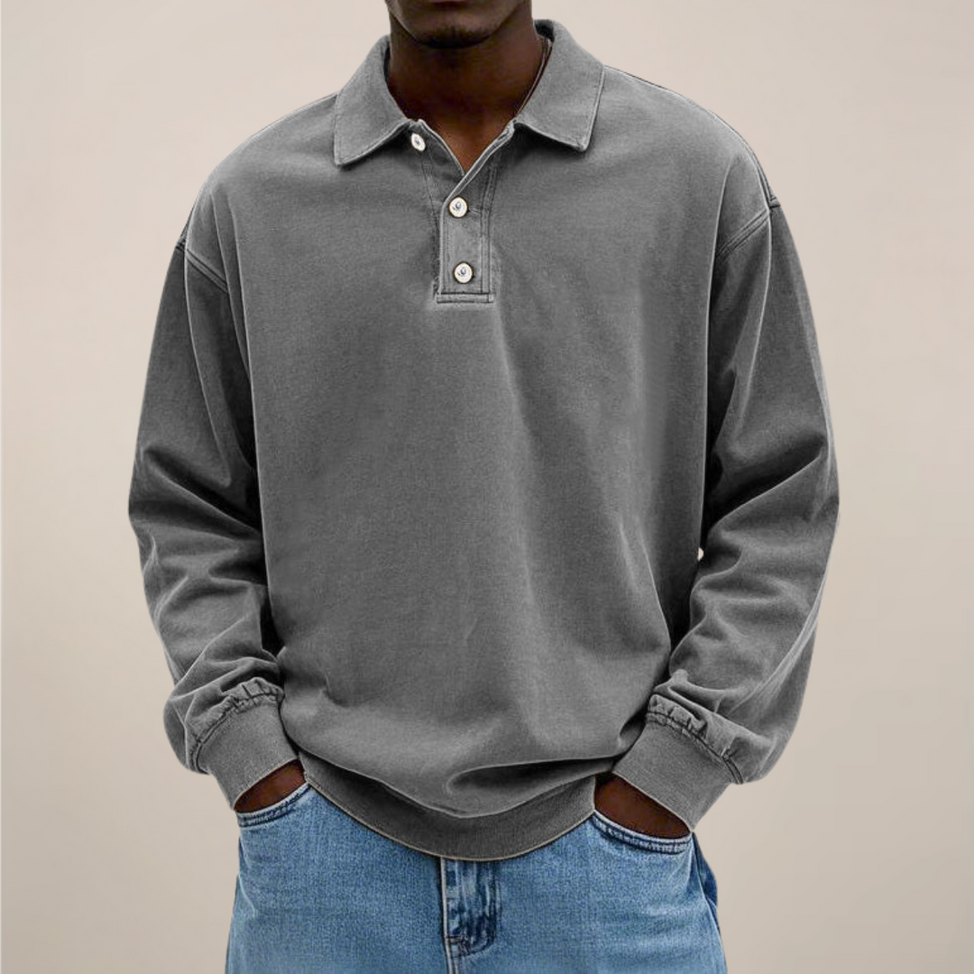 Mens Long Sleeve Polo Shirt Cotton Relaxed Fit